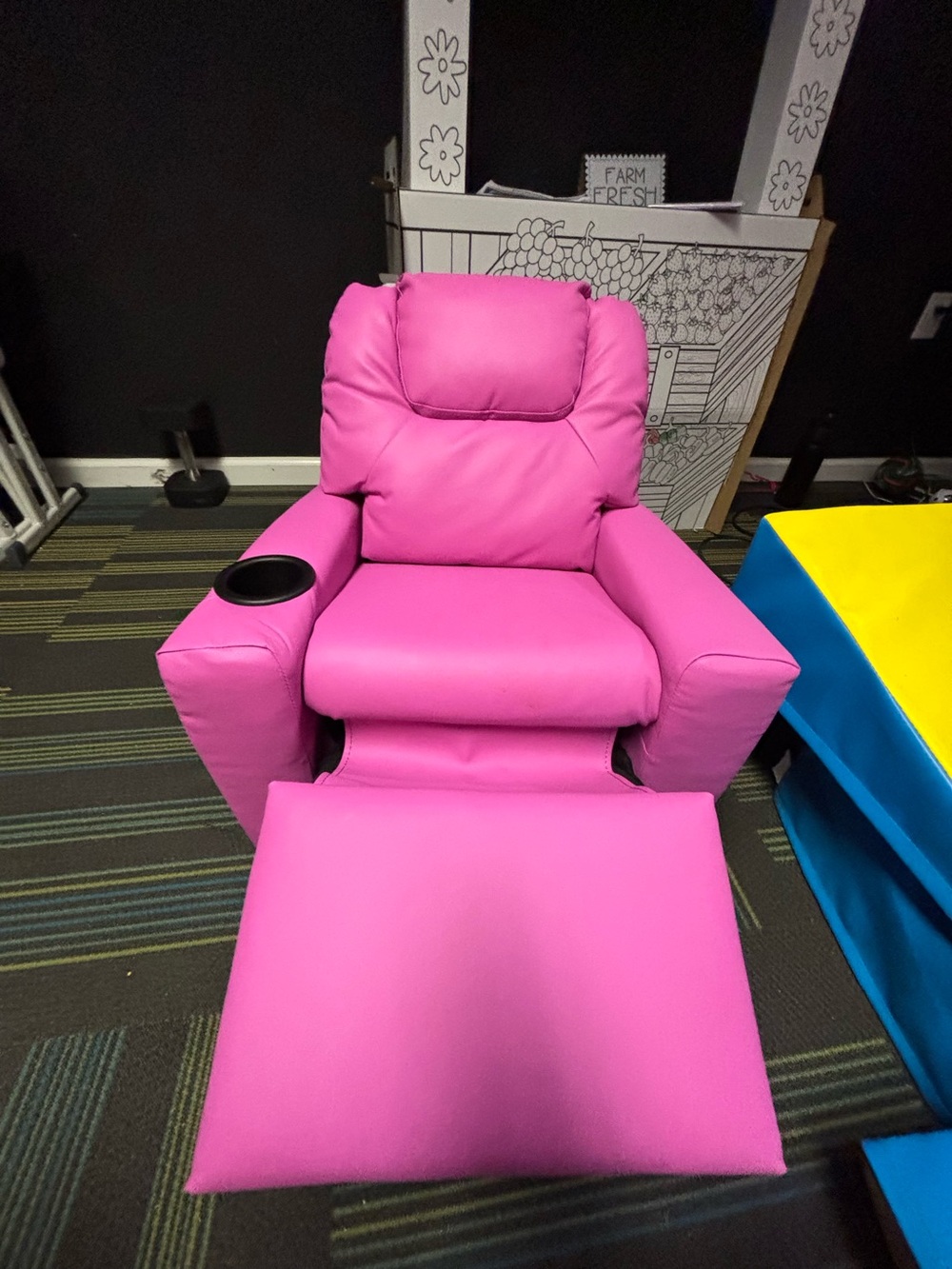 Kids Pink One-Piece Recliner with Cup Holder